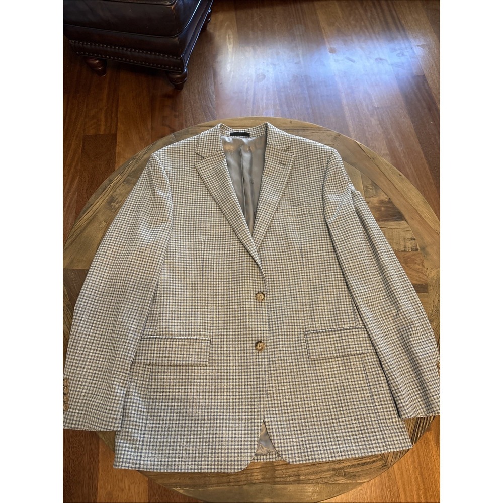 Lauren Ralph Lauren Men's  Blazer Grey/Blue Check 42R POLY/Viscose 2 Button